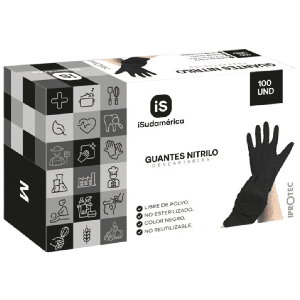 GUANTES DE NITRILO NEGROS CAJA X 100 UND